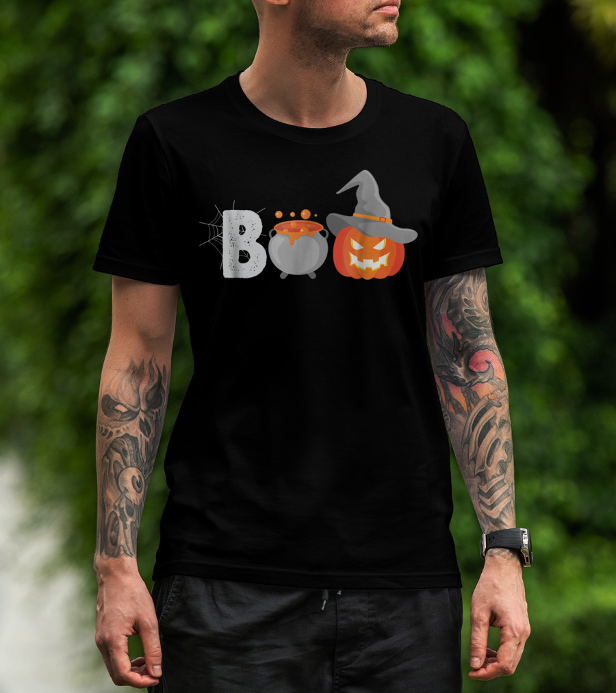 Boo To You Funny Halloween Pumpkin Witch Hat Cauldron T-Shirt