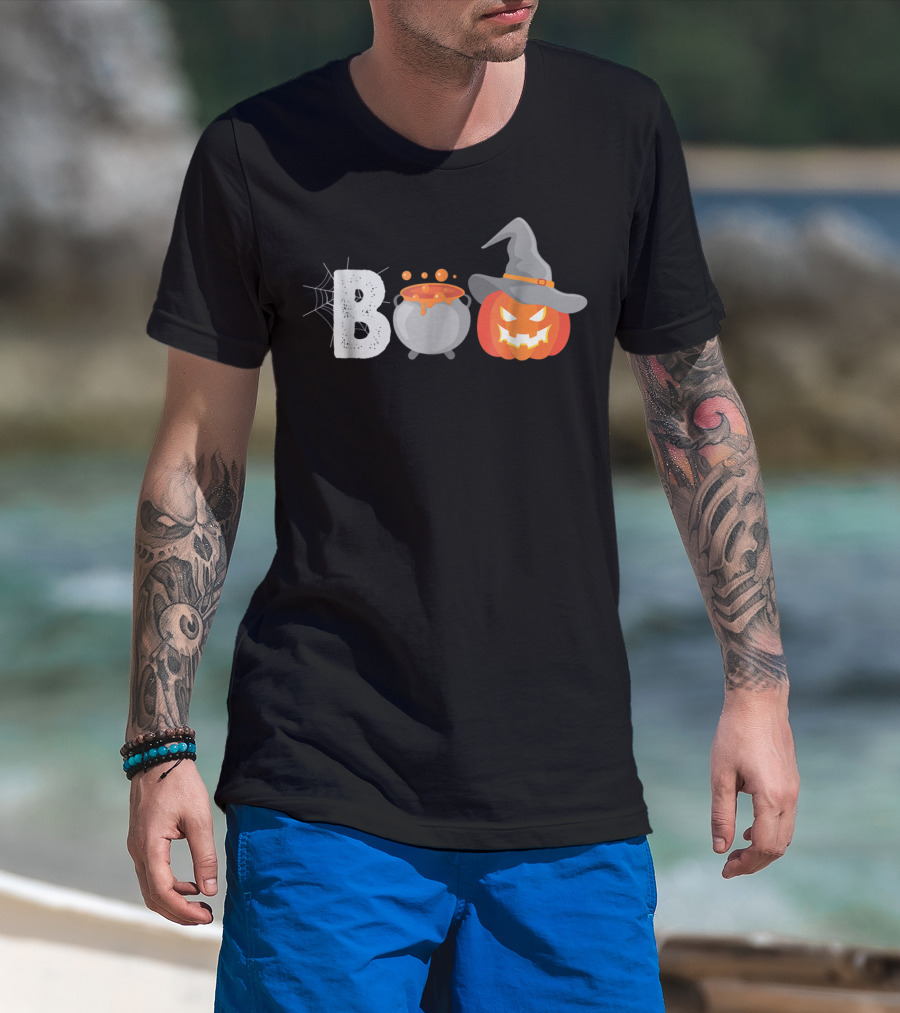 Boo To You Funny Halloween Pumpkin Witch Hat Cauldron T-Shirt