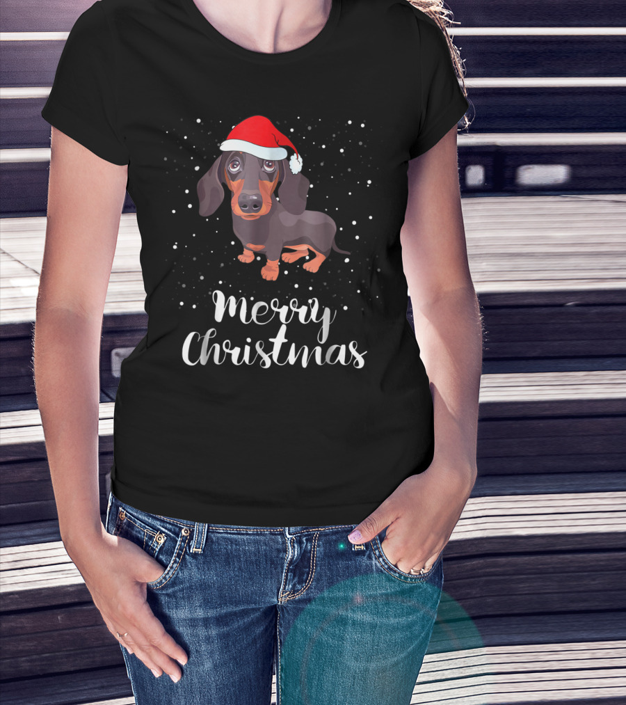 Merry Christmas Dachshund Santa Hat Matching Family Group T-Shirt