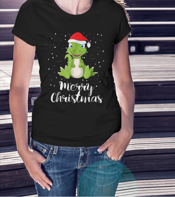 Merry Christmas Dinosaur Santa Hat Matching Family Group T-Shirt