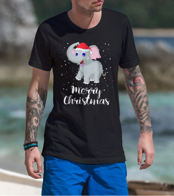 Merry Christmas Elephant Santa Hat Family Group T-Shirt