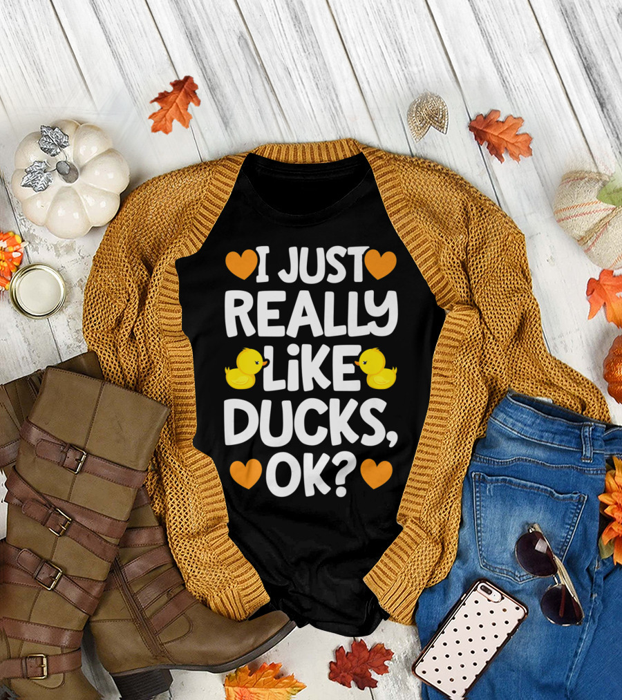 I Just Really Like Ducks OK Cute Yellow Duck Lover Hearts T-Shirt