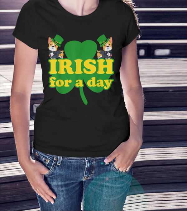 Irish For A Day Shamrock Pembroke Welsh Corgi T-Shirt