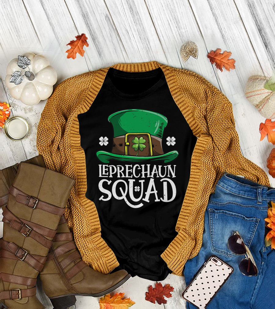 Leprechaun Squad St Patricks Day Costume12 Green Hat Clover Shamrock T-Shirt