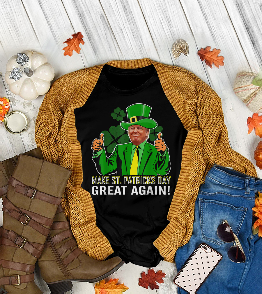 Make St Patricks Day Great Again Trump Leprechaun Thumbs Up Green Suit Shamrock T-Shirt