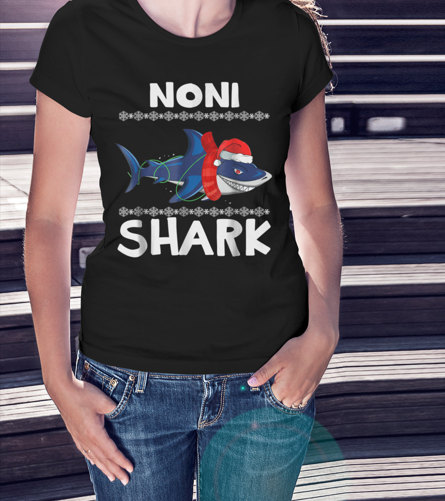 Noni Shark Christmas Family Santa Hat Snowflakes T-Shirt