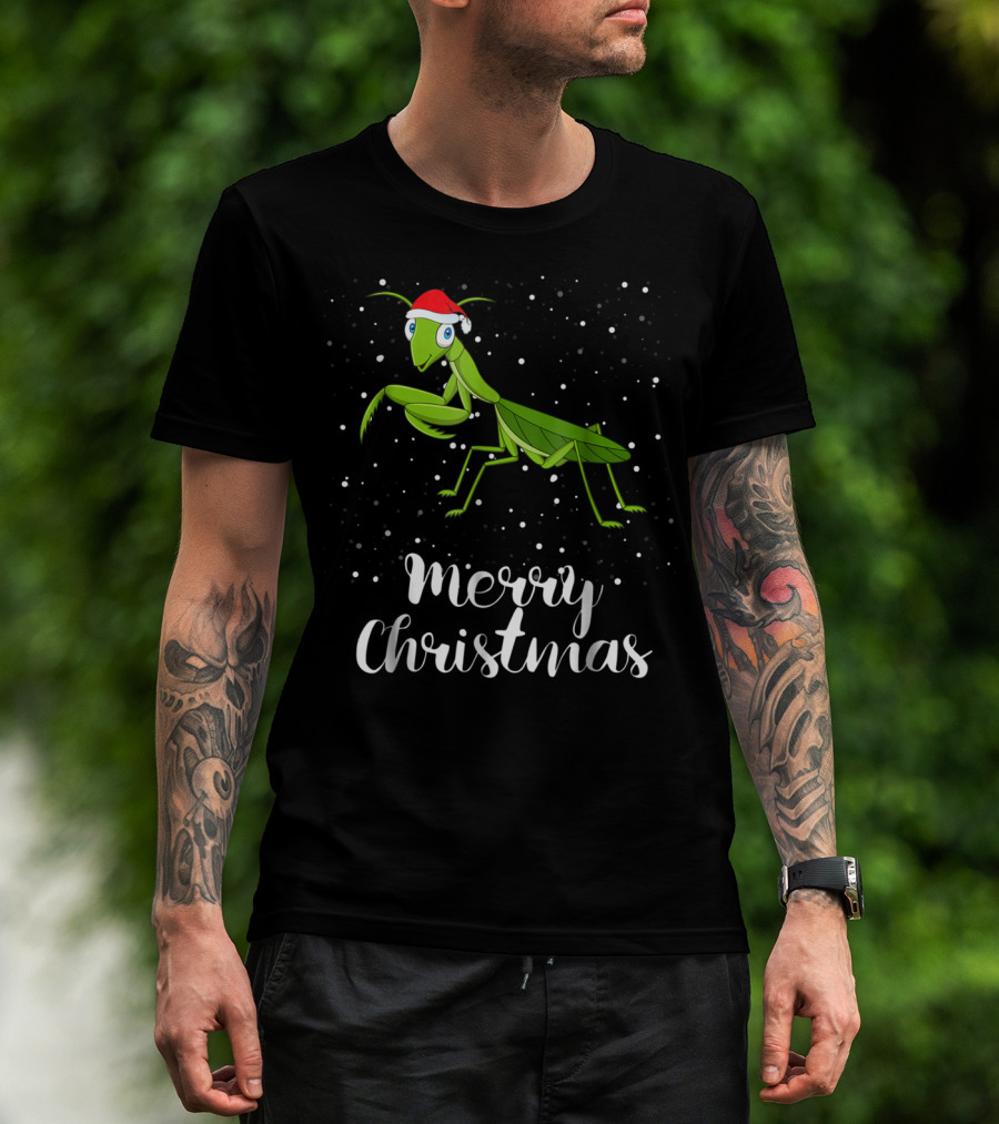 Merry Christmas Praying Mantis Santa Hat Matching Family Group T-Shirt