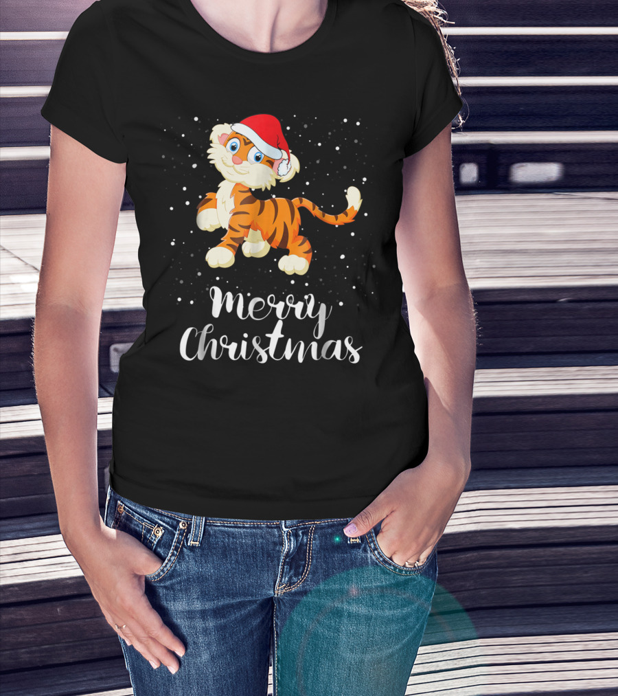 Merry Christmas Tiger Funny Christmas Matching Family Group T-Shirt