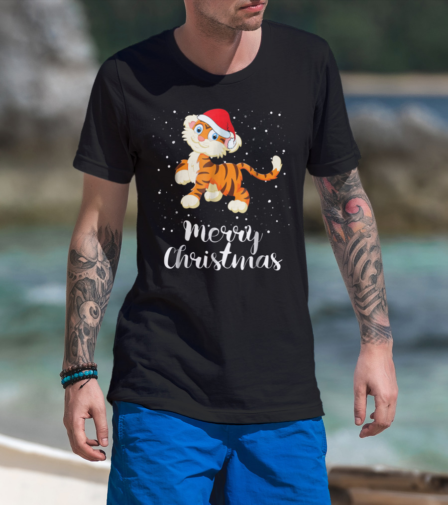 Merry Christmas Tiger Funny Christmas Matching Family Group T-Shirt