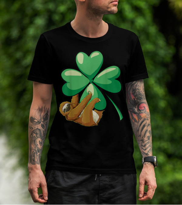 Sloth St Patricks Day Hugging Shamrock Women Girls 16 Lucky Clover T-Shirt