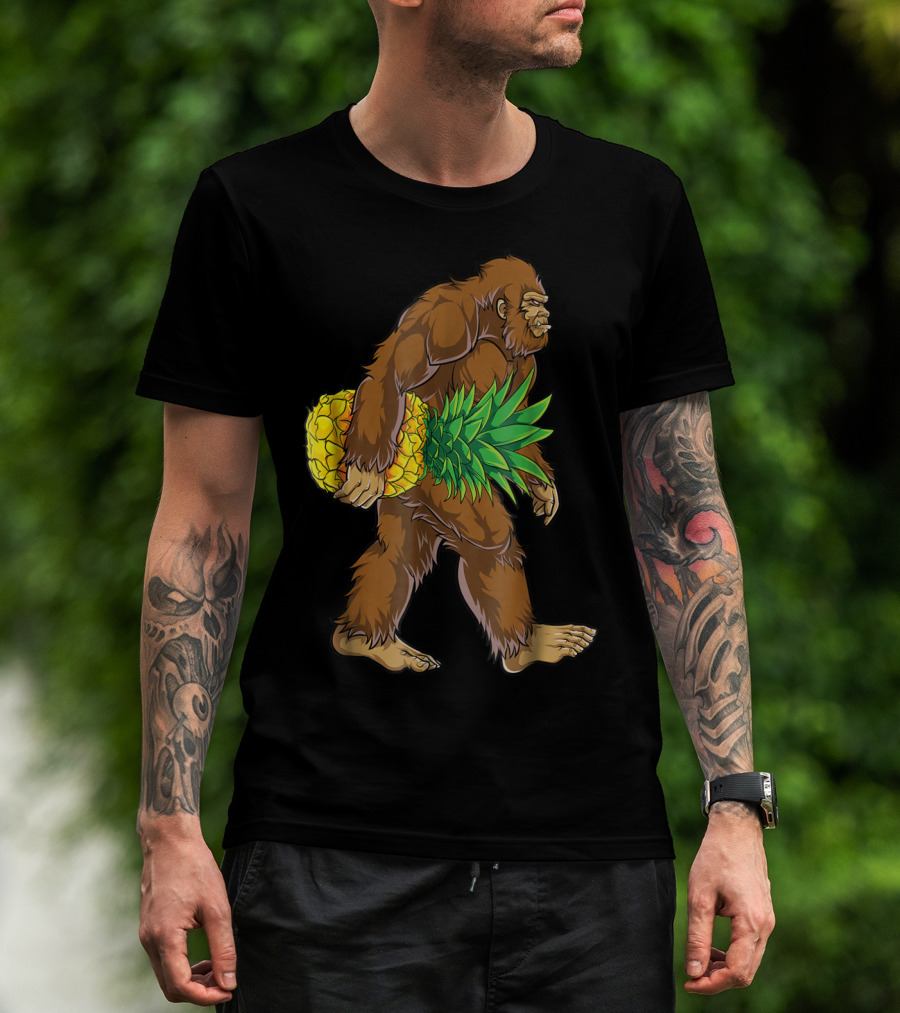 Bigfoot Carrying Pineapple Funny Sasquatch Iconic Creature Humor T-Shirt
