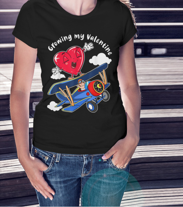 Growing My Valentine Cute Airplane Heart7 For Child Baby T-Shirt