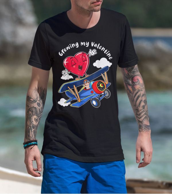 Growing My Valentine Cute Airplane Heart7 For Child Baby T-Shirt