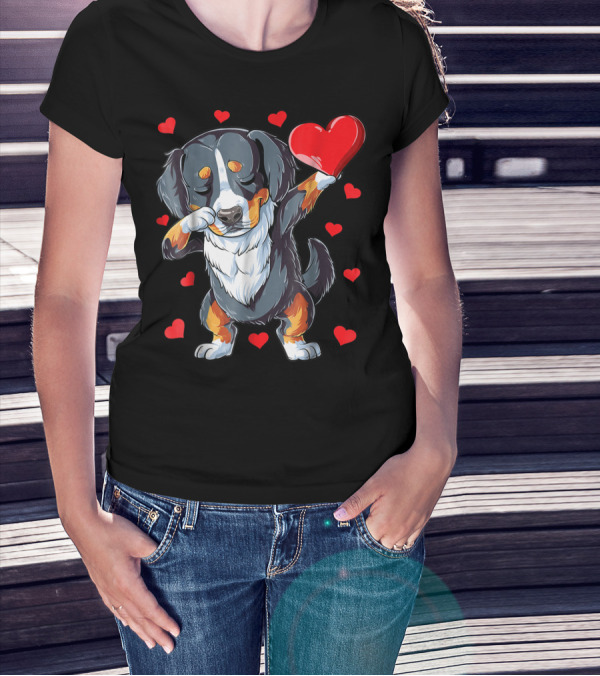 Bernese Mountain Dog Dabbing Heart Valentines Day Boys18 T-Shirt