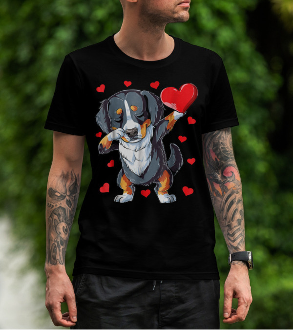 Bernese Mountain Dog Dabbing Heart Valentines Day Boys18 T-Shirt