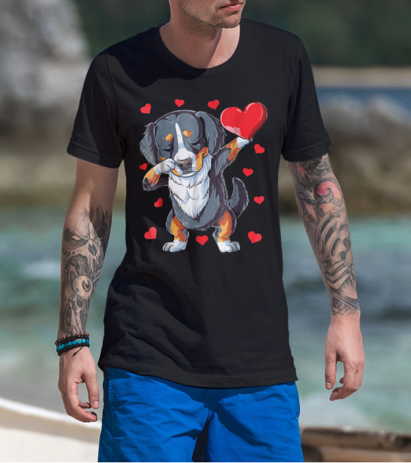 Bernese Mountain Dog Dabbing Heart Valentines Day Boys18 T-Shirt