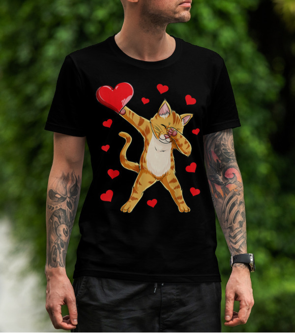 Dabbing Cat Heart Valentines Day Girls Kitten Lover 14 T-Shirt