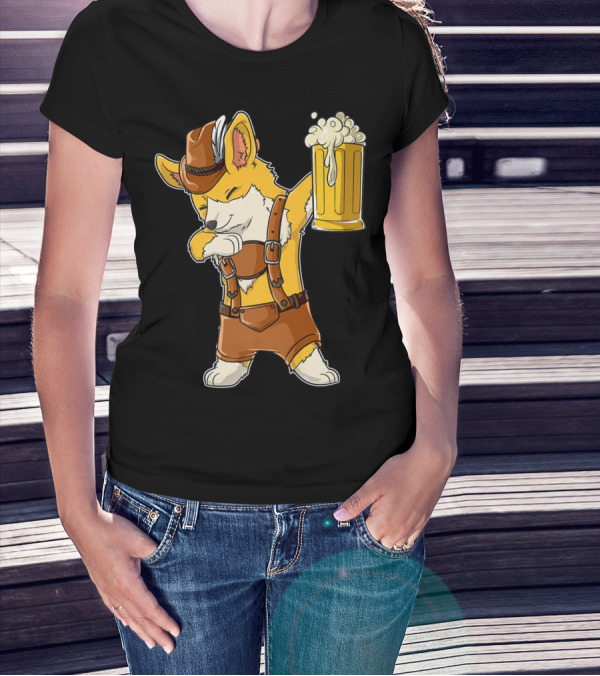 Dabbing Corgi In Lederhosen With Beer Mug At Oktoberfest T-Shirt