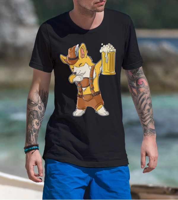 Dabbing Corgi In Lederhosen With Beer Mug At Oktoberfest T-Shirt