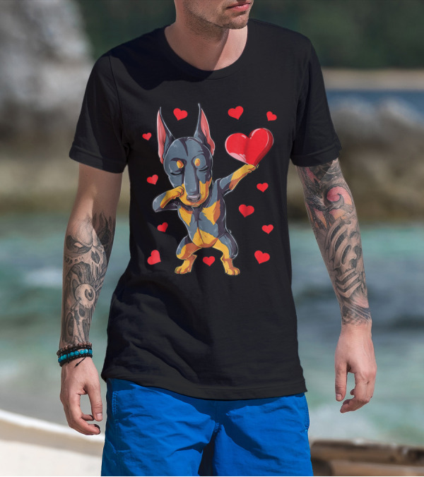 Dabbing Doberman Heart Valentine's Day Dog Lover Boys 9 T-Shirt