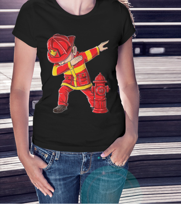 Dabbing Firefighter With Fire Hydrant Dab Dance Funny T-Shirt