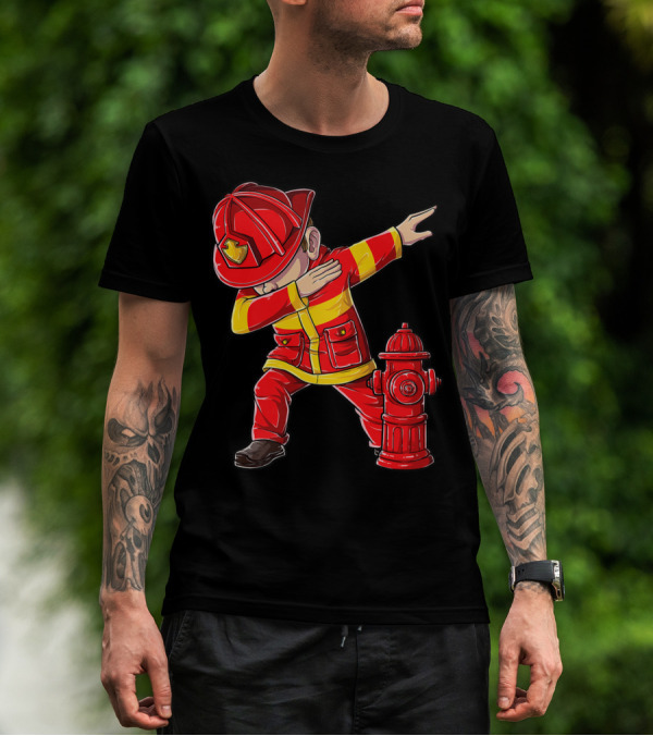 Dabbing Firefighter With Fire Hydrant Dab Dance Funny T-Shirt