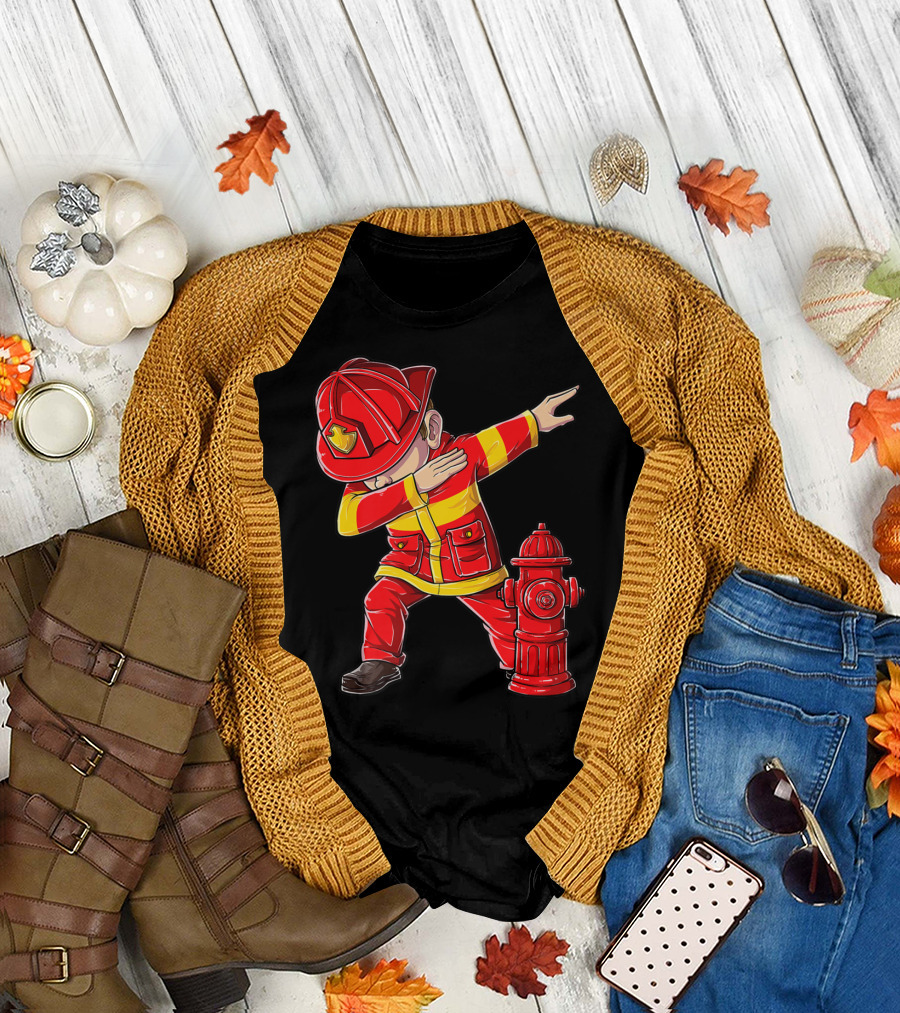 Dabbing Firefighter with Fire Hydrant Dab Dance Funny T-Shirt