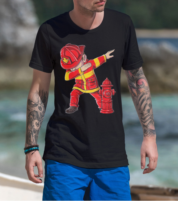 Dabbing Firefighter With Fire Hydrant Dab Dance Funny T-Shirt