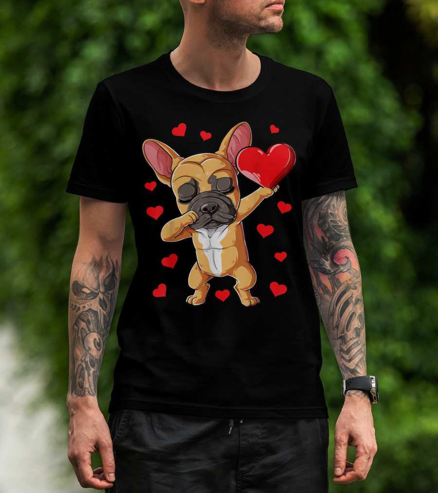 Dabbing French Bulldog Valentine’s Day Dog Heart Boys10 Red Hearts T-Shirt