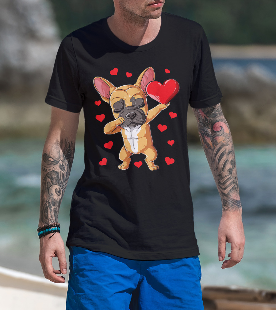 Dabbing French Bulldog Valentine’s Day Dog Heart Boys10 Red Hearts T-Shirt