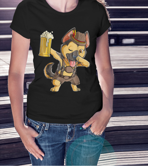 Dabbing German Shepherd Dab Men Prost Drinking Beer Oktoberfest Lederhosen T-Shirt