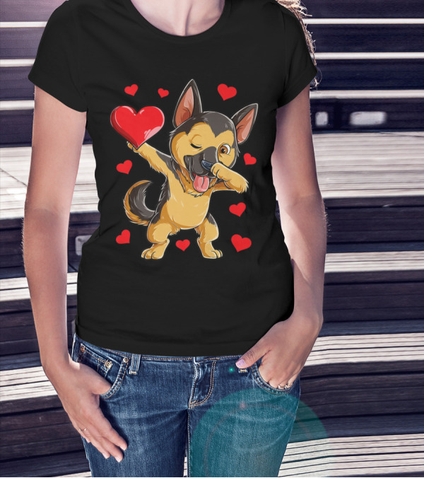 Dabbing German Shepherd Valentine Dog With Hearts Boys Love T-Shirt