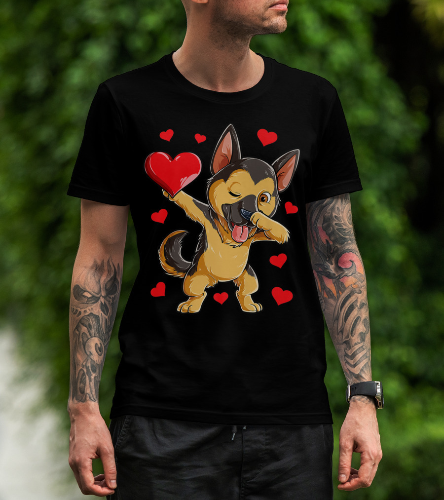 Dabbing German Shepherd Valentine Dog With Hearts Boys Love T-Shirt