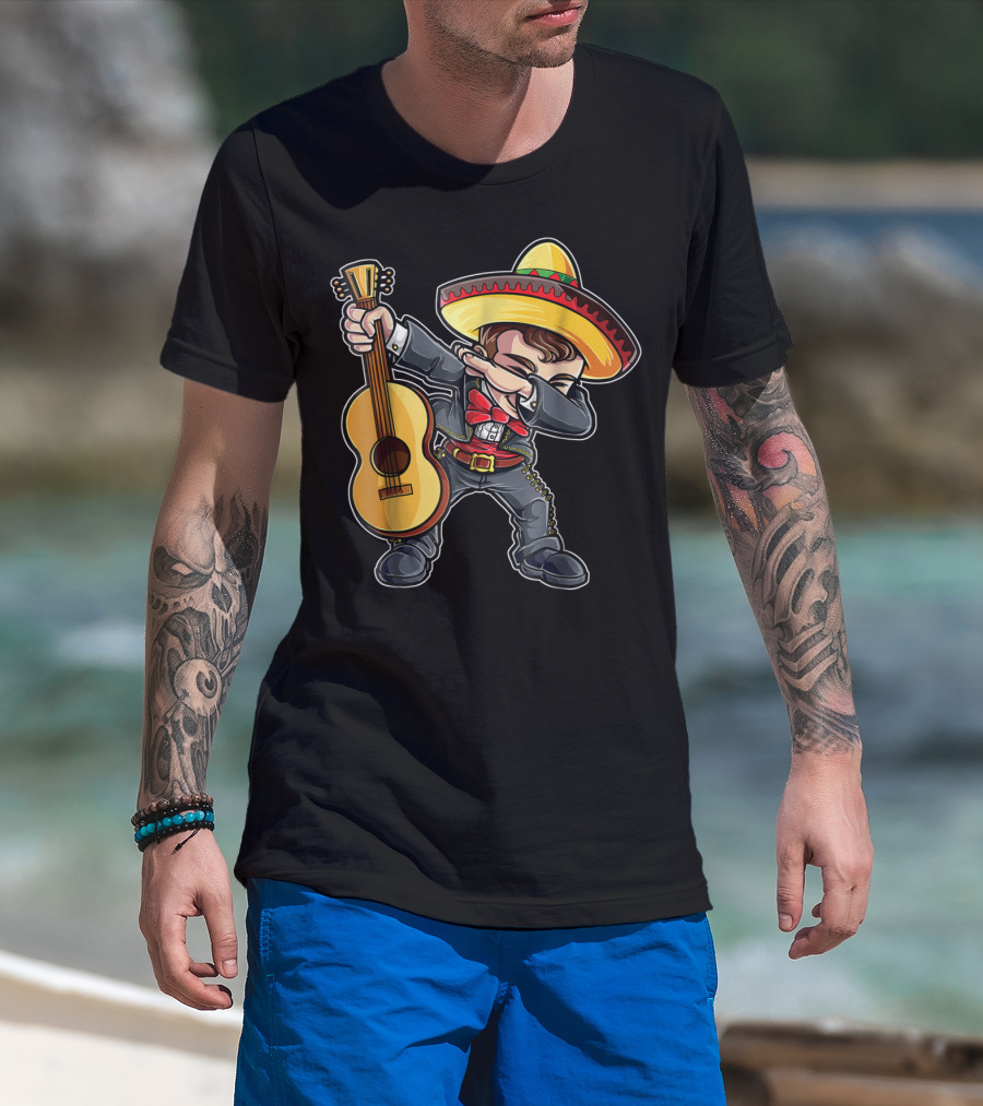 Dabbing Mariachi Guitar Cinco De Mayo Dab Men Kids Sombrero T-Shirt