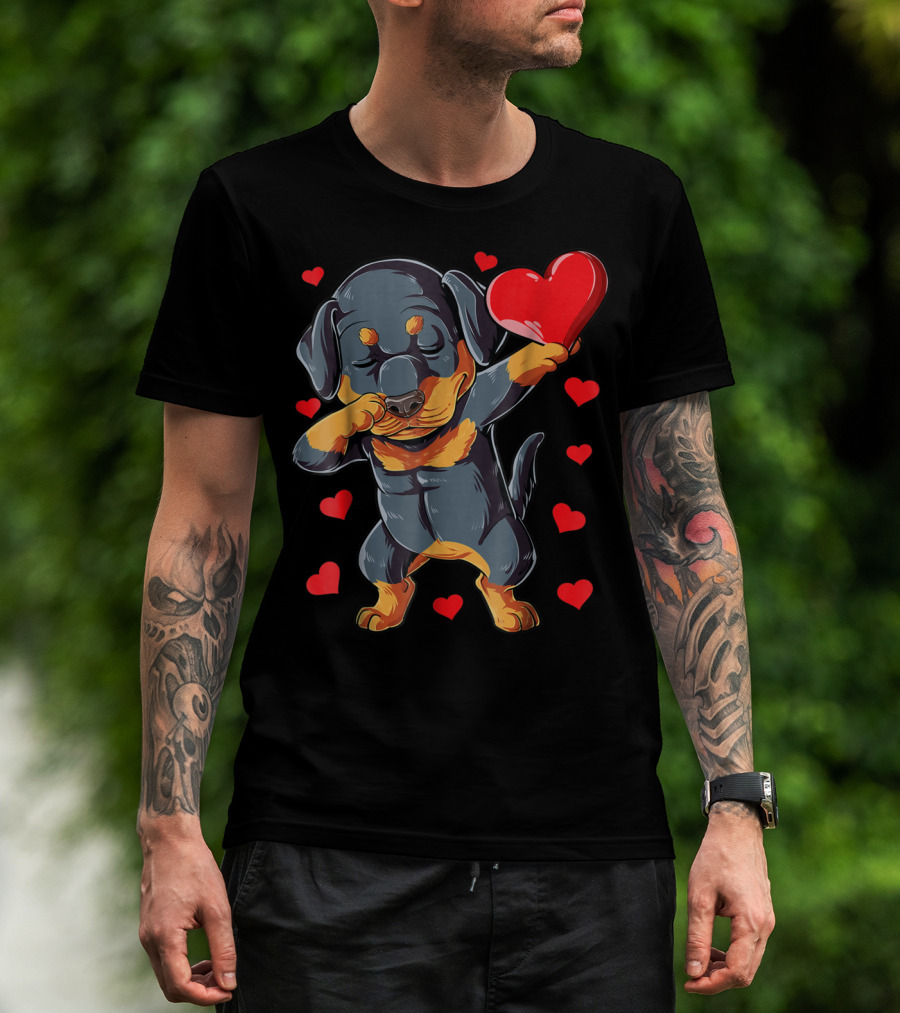 Valentines Day Dabbing Rottweiler Heart Dog Lover Boys15 T-Shirt