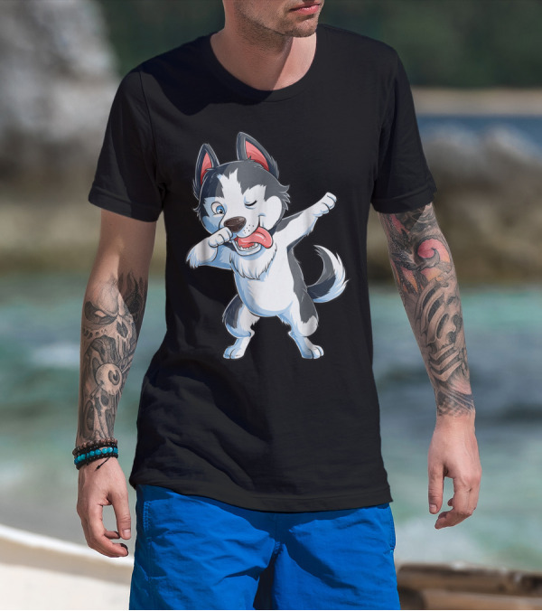 Dabbing Siberian Husky Boys Dab Dance Puppy Lover15 Cartoon Puppy Dance Move T-Shirt
