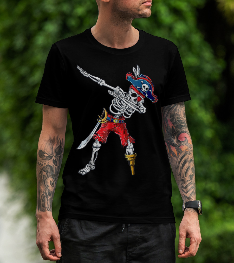 Dabbing Skeleton Pirate With Tricorn Hat And Cutlass T-Shirt