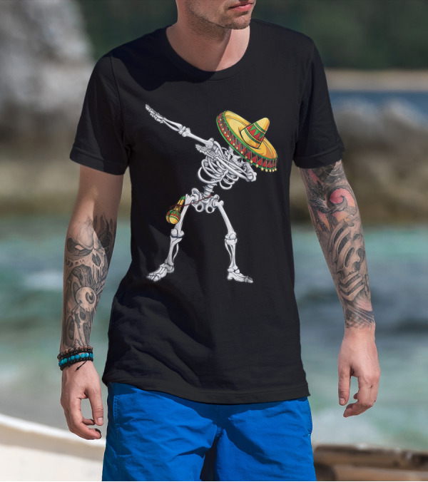 Skeleton Dabbing Sombrero Cinco De Mayo T-Shirt
