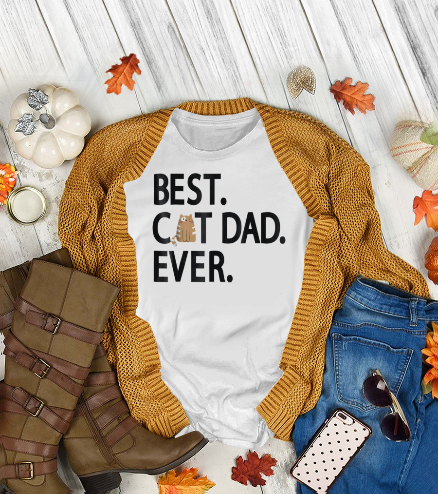 Best Cat Dad Ever Cute Funny Novelty Shirt with Adorable Cat Image T-Shirt