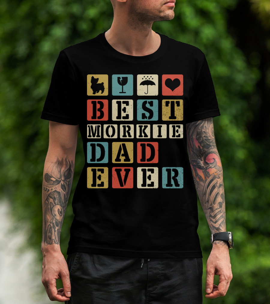 Best Morkie Dad Ever Vintage Style92 Blocks Heart Dog Elements T-Shirt