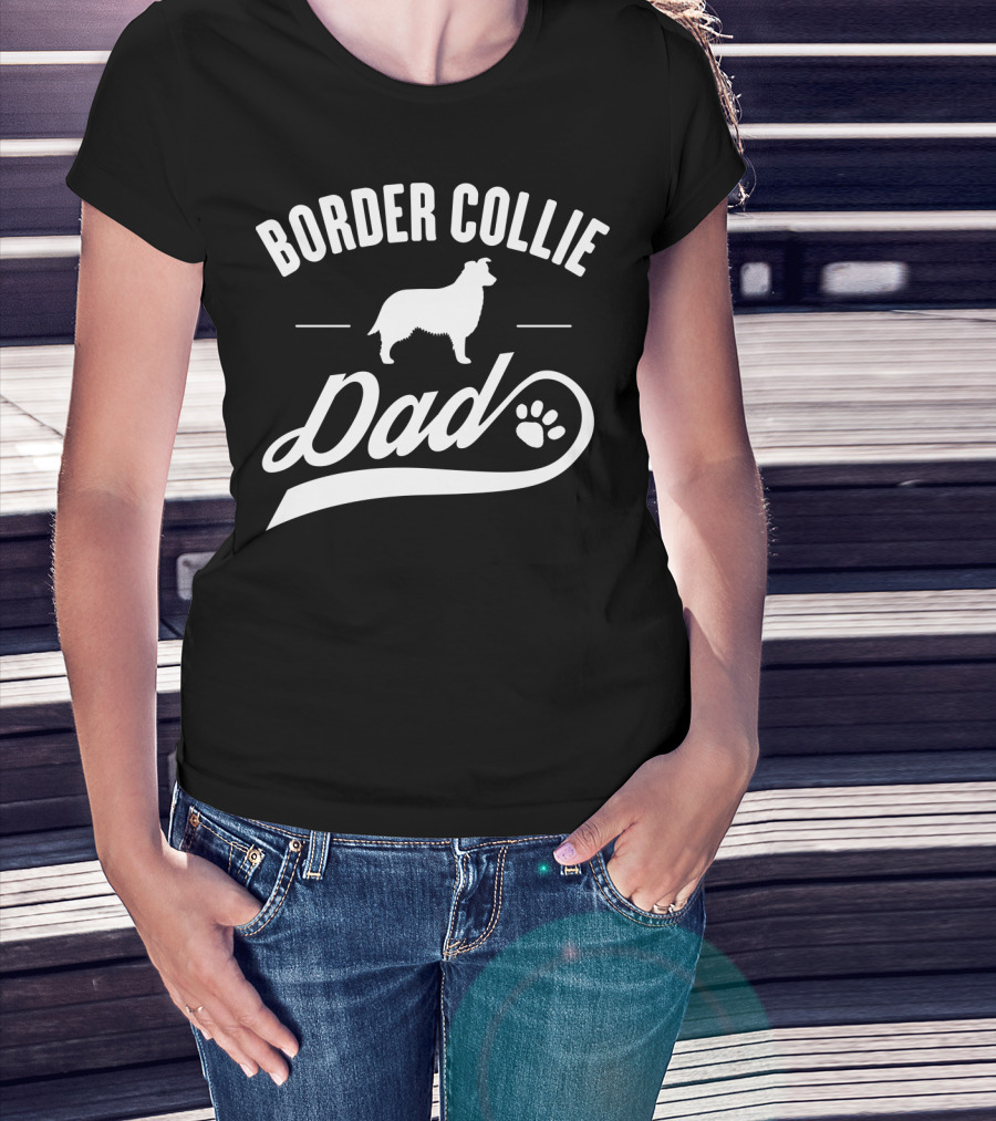 Border Collie Dad Dog Owner Lover Paw Prints T-Shirt