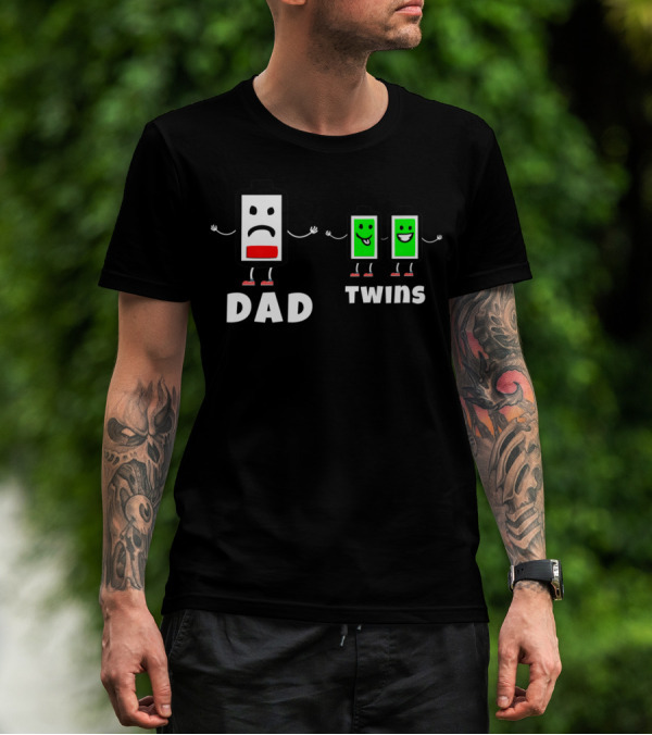 Dad Twins Low Battery Full Charge Family Humor T-Shirt