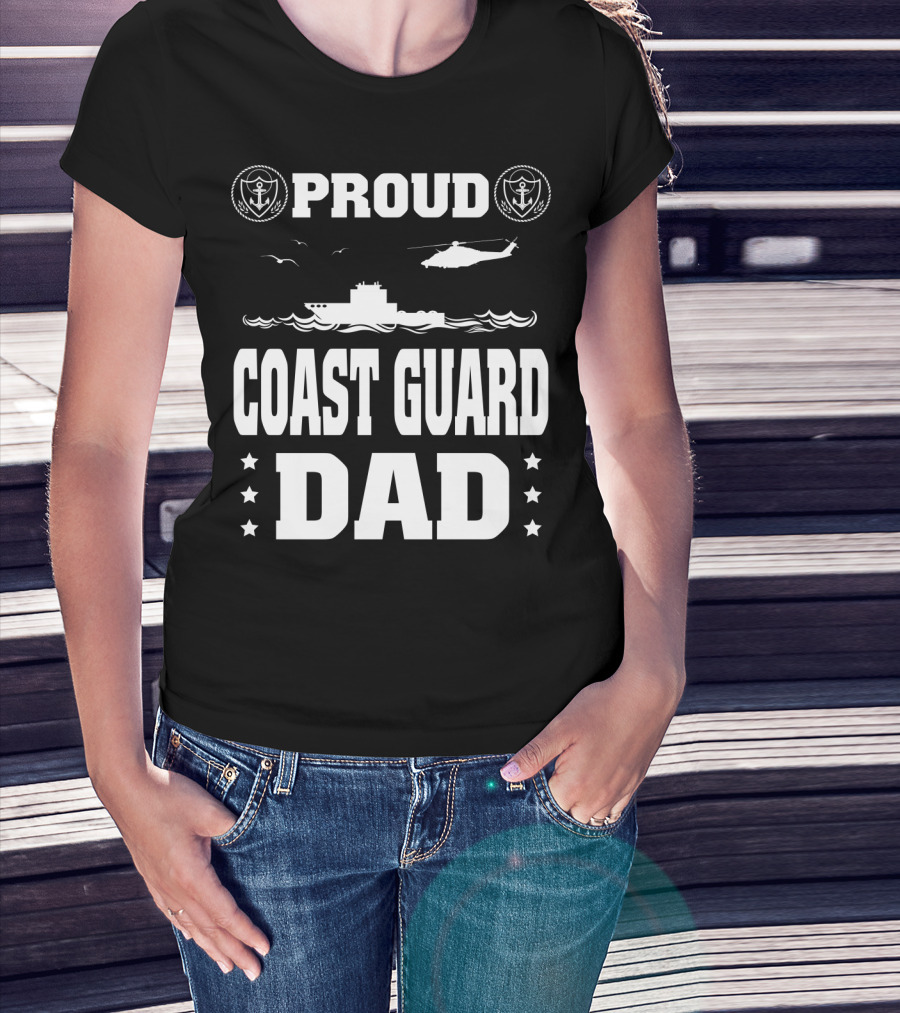 Proud Coast Guard Dad Helicopter And Ship Memorial Day Recognition T-Shirt