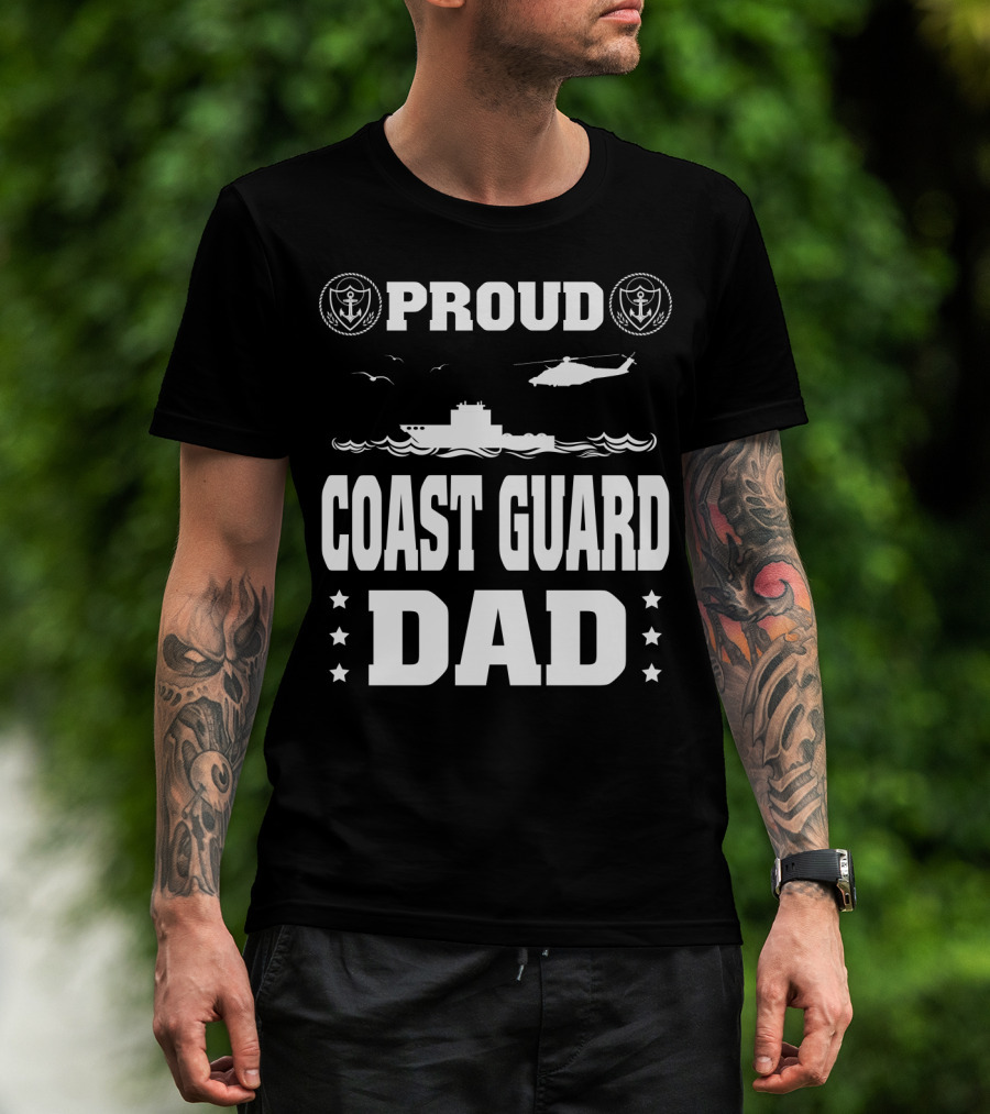 Proud Coast Guard Dad Helicopter And Ship Memorial Day Recognition T-Shirt