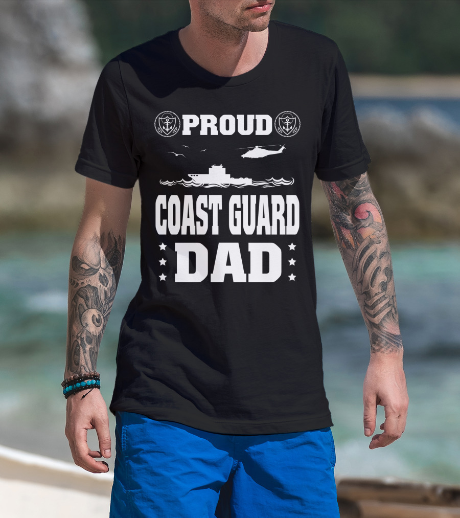 Proud Coast Guard Dad Helicopter And Ship Memorial Day Recognition T-Shirt