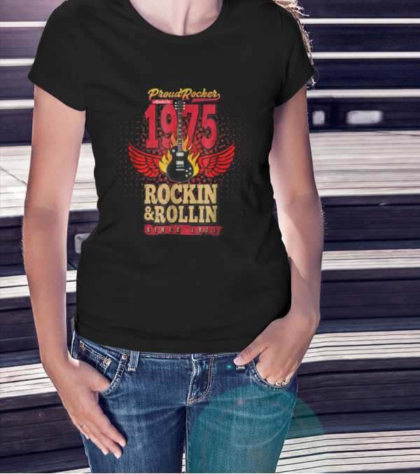 Proud Rocker Made In 1975 Flaming Wing Guitar Rockin And Rollin Since 1975 T-Shirt