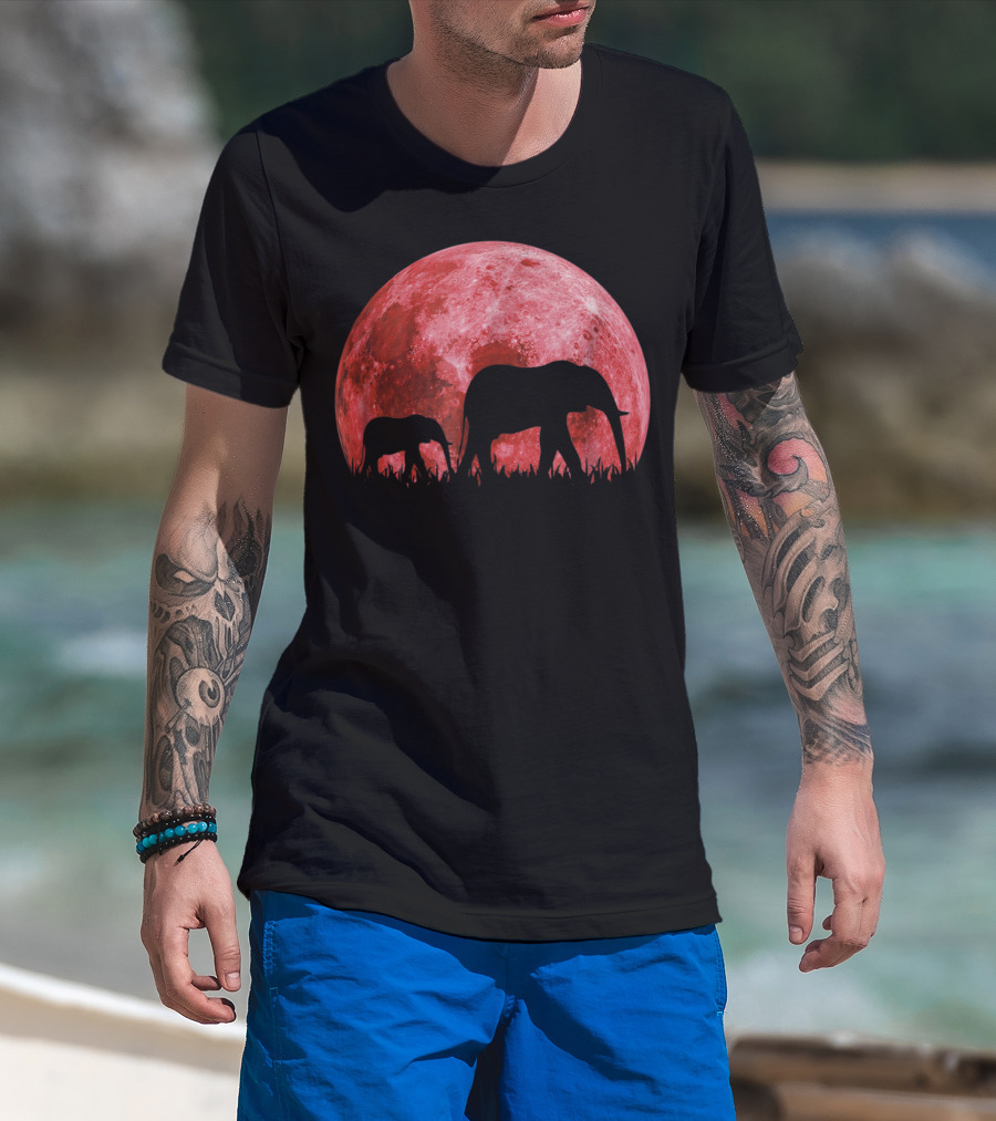 Africa Elephant Moon Safari Animal Map Dad Te42 T-Shirt