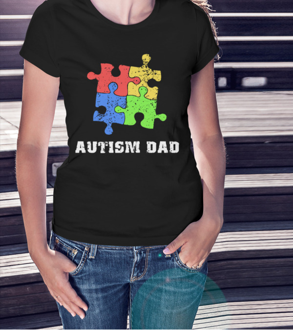 Autism Dad Puzzle Piece Support Educate Love Tee99 T-Shirt