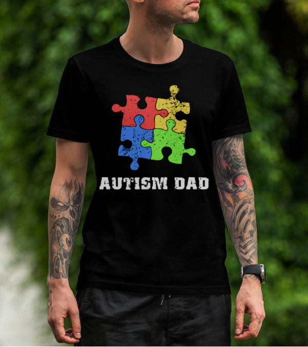Autism Dad Puzzle Piece Support Educate Love Tee99 T-Shirt