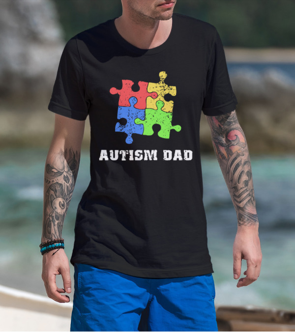 Autism Dad Puzzle Piece Support Educate Love Tee99 T-Shirt